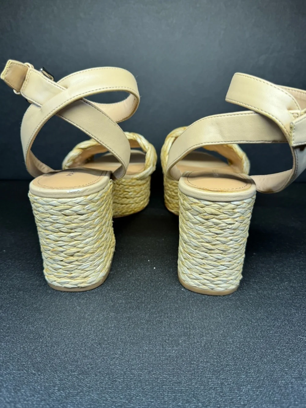 Marc Fisher Mesteel Raffia Platform Block Heel Sandals Beige Natural Size 7.5M